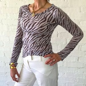 Splendid, Size Large, Brown + Grey animal print, long-sleeve T-shirt